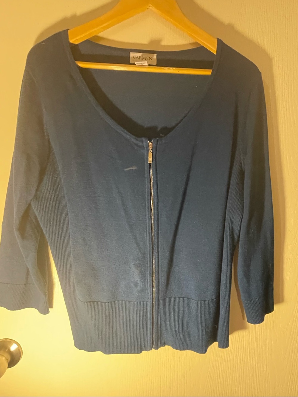 Carole Little Navy Zip-Front Sweater